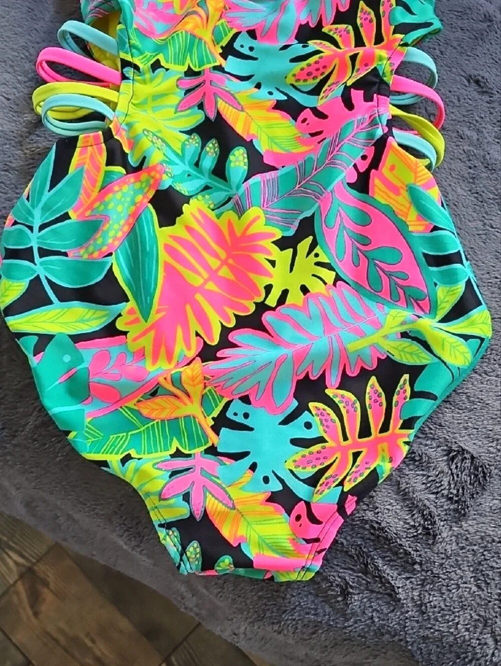 Cat & Jack Neon Tropical Leaf One-Piece Swimsuit